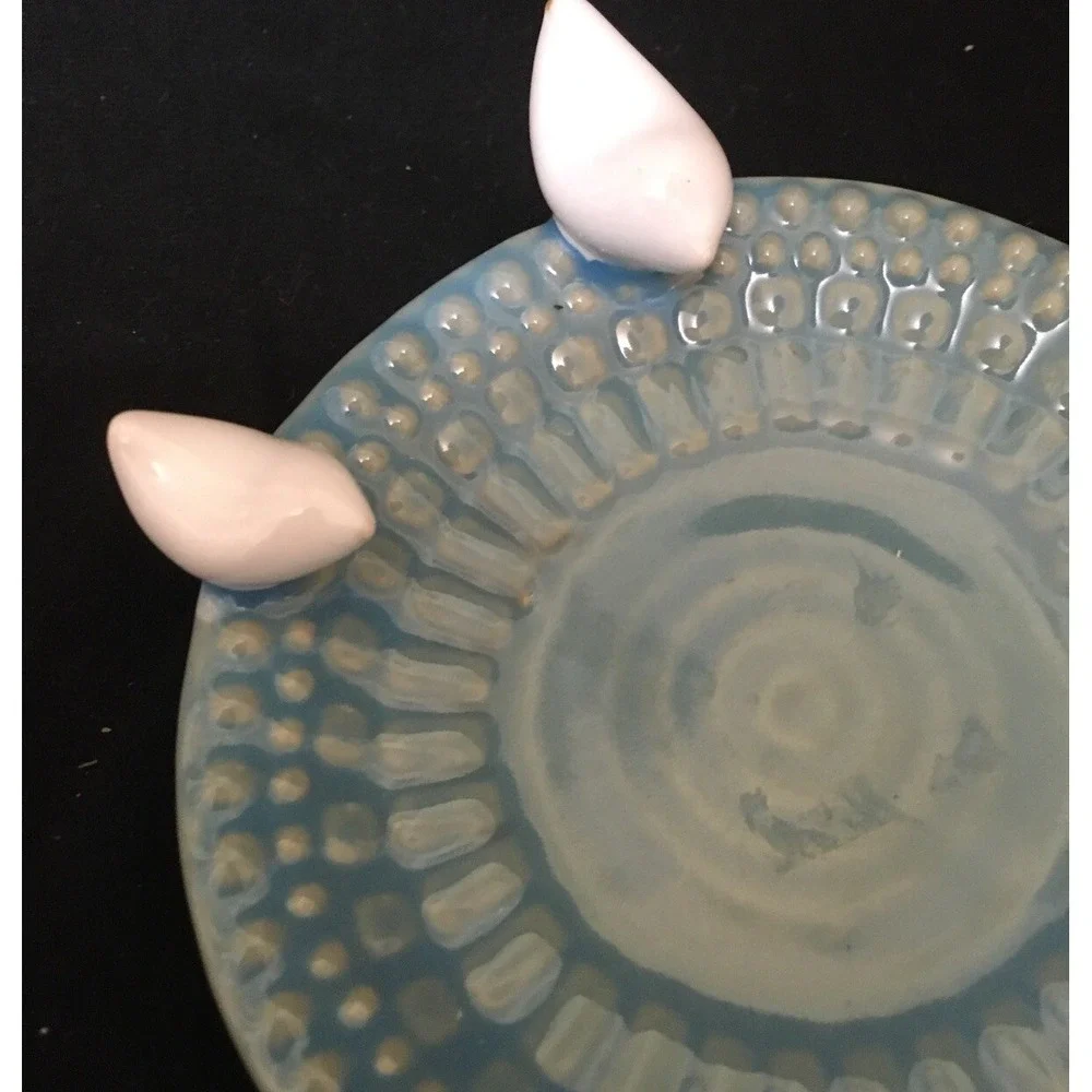 Oh Gussie! Aqua Stoneware Round Trinket Dish with White Birds